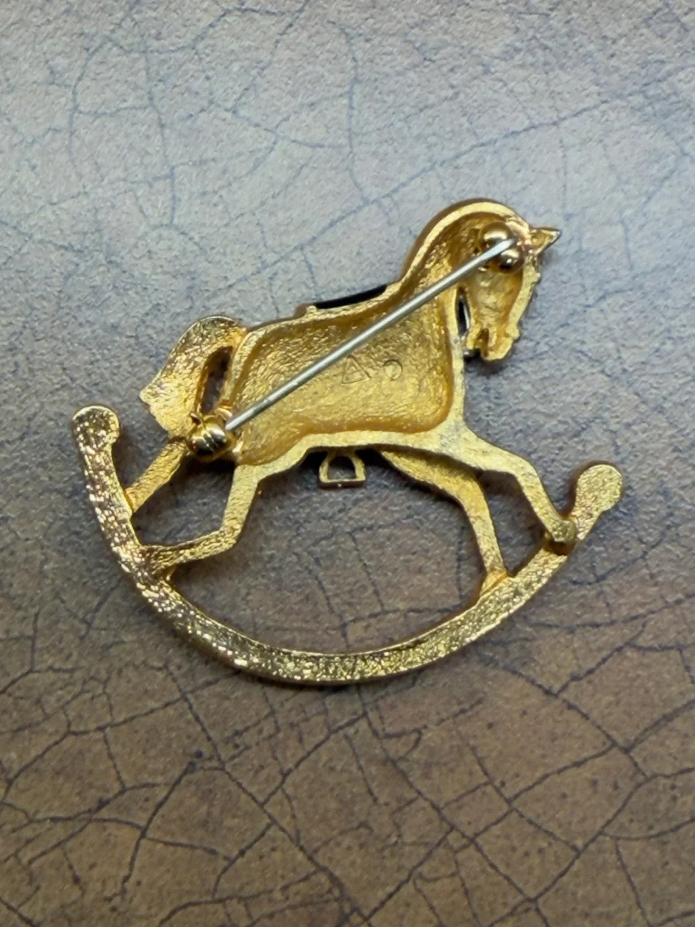 Sparkling Gold & Black Rocking Horse Brooch